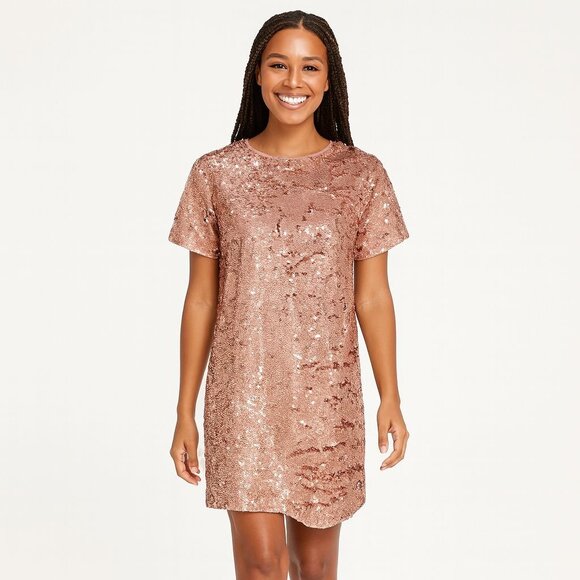 Forever 21 Blush Pink Sequin Mini Dress Size Small Party Cocktail Holiday Glam - Picture 5 of 9
